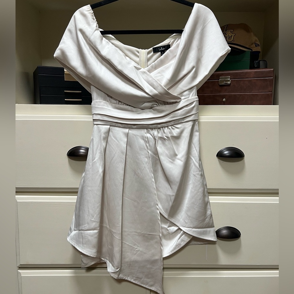 Lulu's Cream Asymmetrical Draped Dress